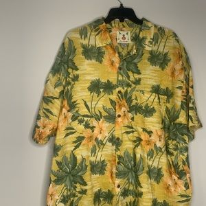 Joe Marlin Hawaiian Shirt Yellow Floral Tropical Sz 2XL Textured